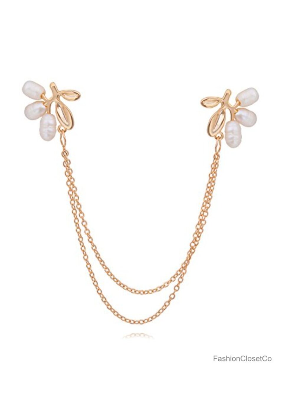 Gold Tone Alloy Natural Pearl Flower Life Tree Brooch Pin with Chain